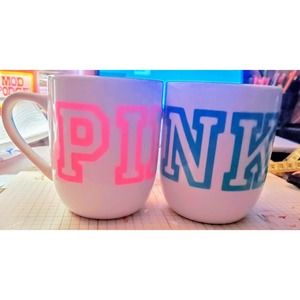 PINK inspired SET white stoneware PINK MUGs Comes with 2 cups New 12 ounces